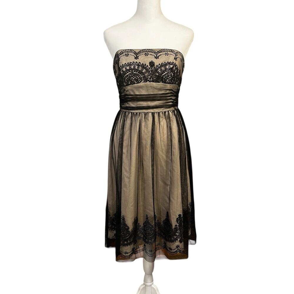 David’s Bridal Black Lace Strapless Tulle Caviar Beading Cocktail Dress Size 4